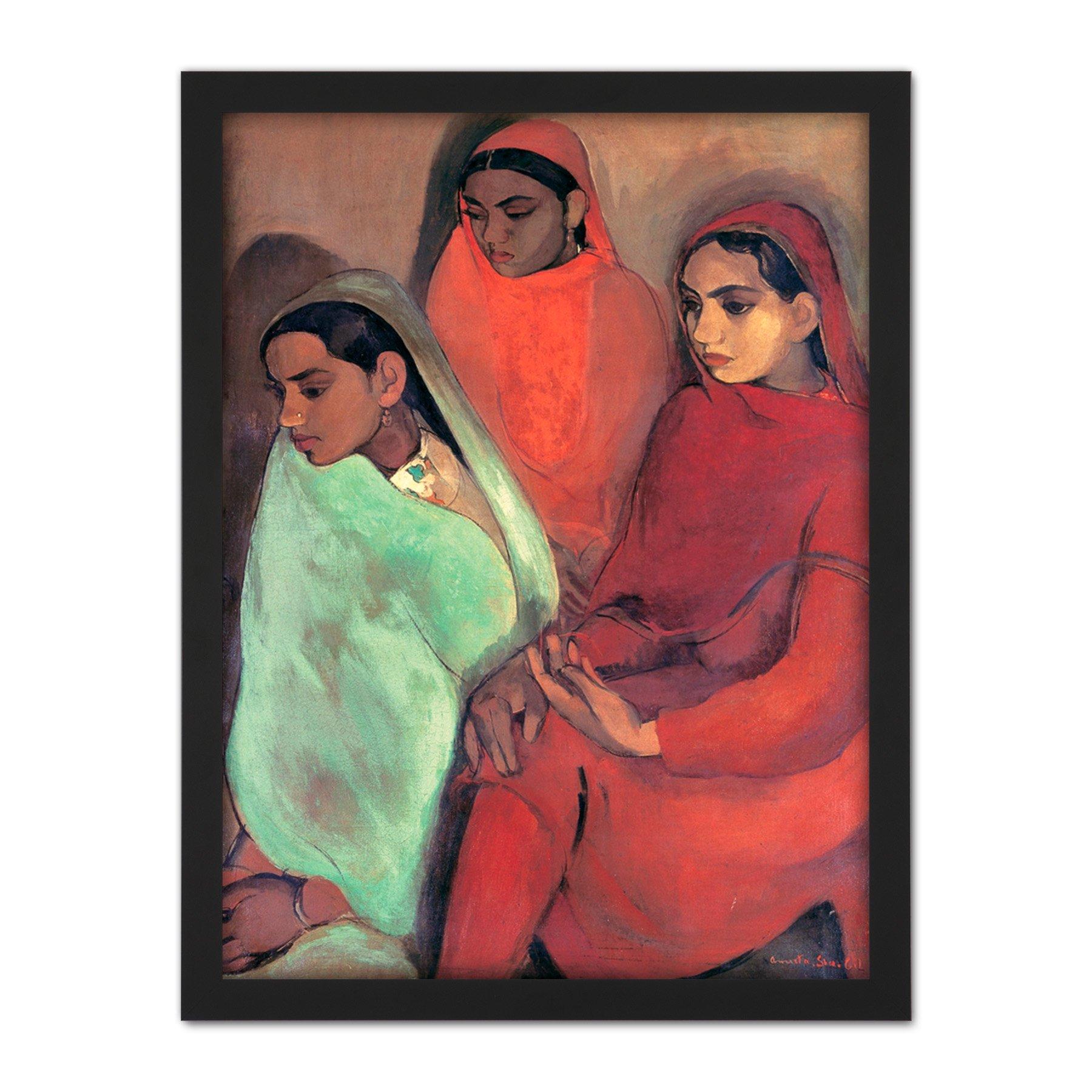 Sher-Gil Group Of Three Girls Indian Painting Large Framed Wall Decor Art Print